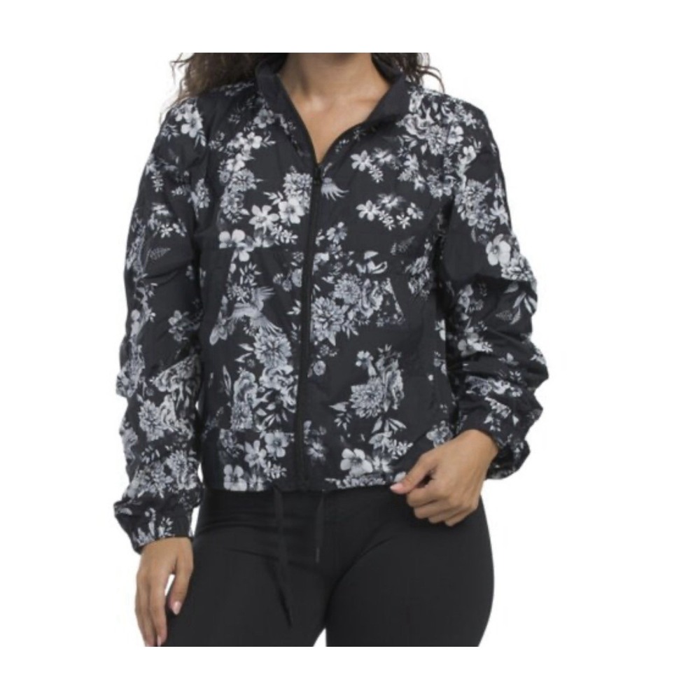 Johnny Was Bee Active Jacket Women's Medium Floral Black zip pockets Lightweight